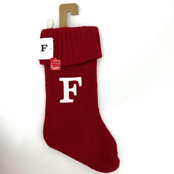 Wondershop Large Red Knit Sweater Lined Christmas Stocking Initial Letter F NEW - Picture 1 of 4